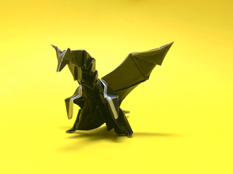 モンハンの折り紙　ミラボレアス（黒龍・邪龍）の簡単な作り方5（ドラゴン48）～How to make an easy origami Miraboreas(Monster Hunter）（dragon）～